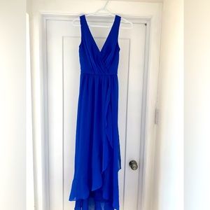 David’s bridal ruffle trim chiffon faux wrap dress